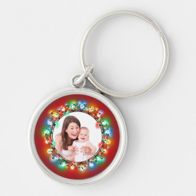 Custom Photo Christmas Holiday Light Bulbs  Key Ring (Front)