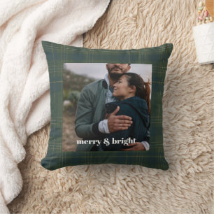 Custom Photo Christmas Merry & Bright   Modern Cushion
