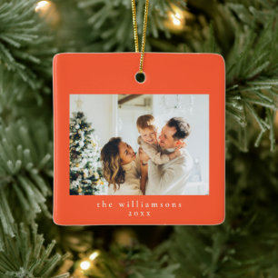 Custom Photo Christmas Persimmon Simple Family Ceramic Ornament