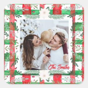 Custom Photo Christmas Personalised Family Name  Square Sticker