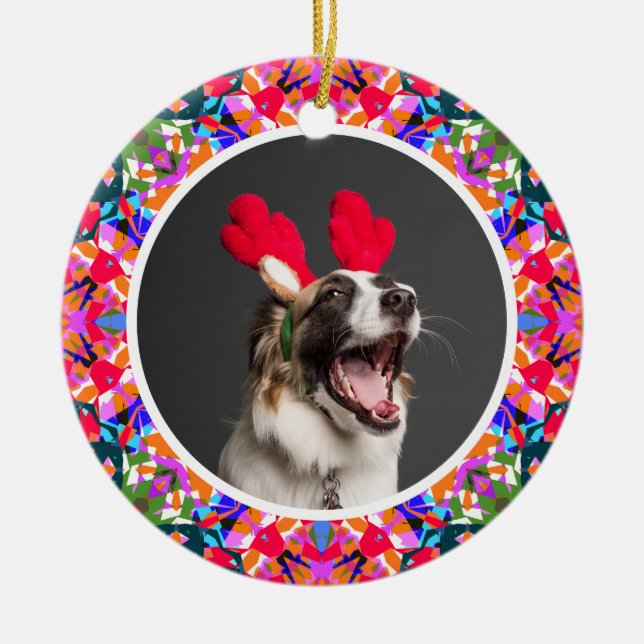 Custom Photo Christmas Pet Dog Cat Memorial  Ceramic Ornament (Front)