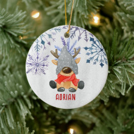 Custom Photo Christmas Reindeer Personalised  Ceramic Ornament