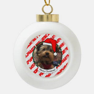 Custom Photo Christmas Santa Hat Pet HO HO HO Ceramic Ball Christmas Ornament