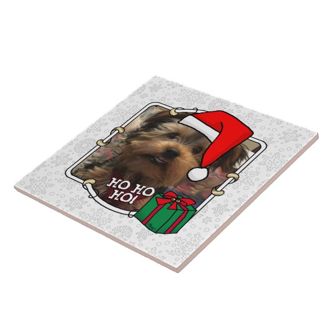 Custom Photo Christmas Santa Hat Pet HO HO HO Ceramic Tile (Side)