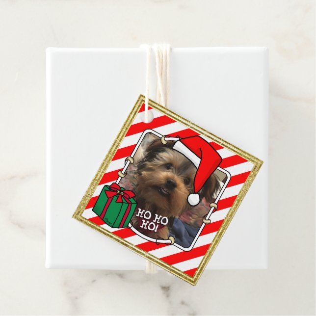 Custom Photo Christmas Santa Hat Pet HO HO HO Favour Tags (In Situ)