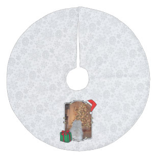 Custom Photo Christmas Santa Hat Pet HO HO HO Fleece Tree Skirt