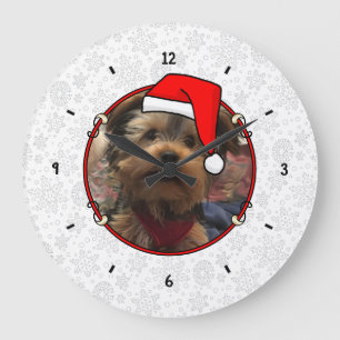 Custom Photo Christmas Santa Hat Pet HO HO HO Large Clock