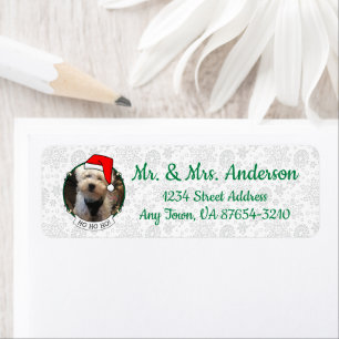 Custom Photo Christmas Santa Hat Pet HO HO HO Return Address Label
