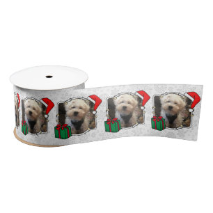 Custom Photo Christmas Santa Hat Pet HO HO HO Satin Ribbon