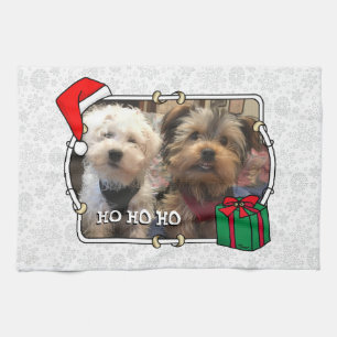 Custom Photo Christmas Santa Hat Pet HO HO HO Tea Towel