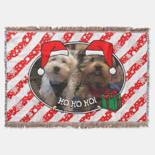 Custom Photo Christmas Santa Hat Pet HO HO HO Throw Blanket