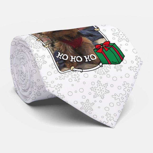 Custom Photo Christmas Santa Hat Pet HO HO HO Tie (Rolled)