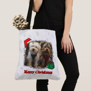 Custom Photo Christmas Santa Hat Pet HO HO HO Tote Bag