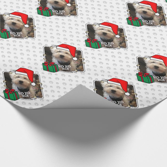 Custom Photo Christmas Santa Hat Pet HO HO HO Wrapping Paper (Corner)
