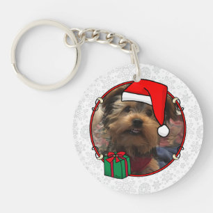 Custom Photo Christmas Santa Hat Pet Two Photo Key Ring