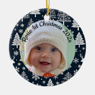 custom photo Christmas skandi ceramic ornament