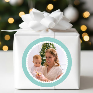 Custom Photo Christmas Snowball Frame Mint Classic Round Sticker