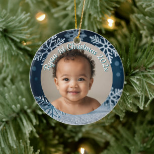 custom photo Christmas snowflake ceramic ornament