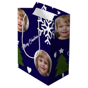 Custom Photo Christmas Tree and Snowflake Medium Gift Bag
