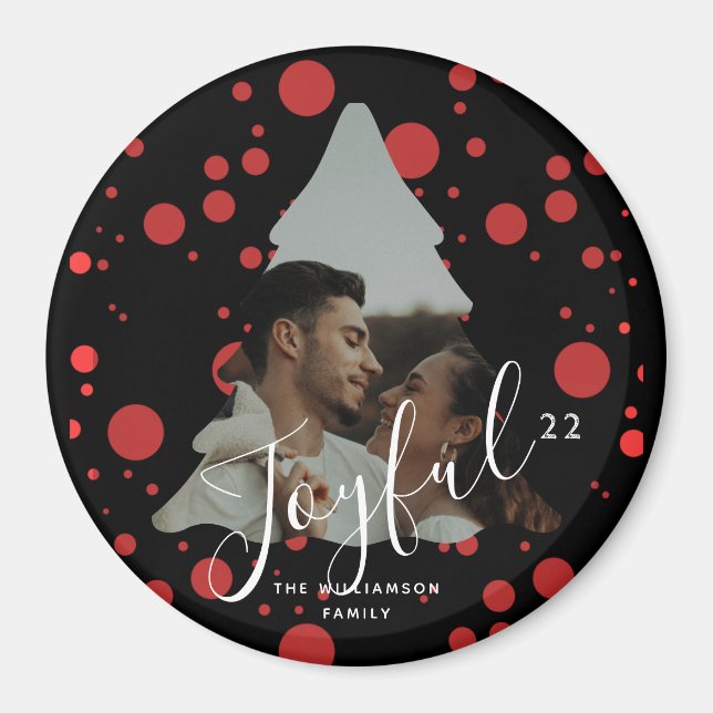 Custom Photo Christmas Tree black and red dots Magnet (Front)