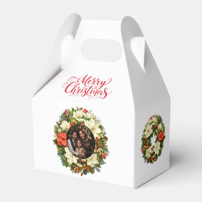 Custom Photo Christmas Wreath Favor Gift Box (Front Side)