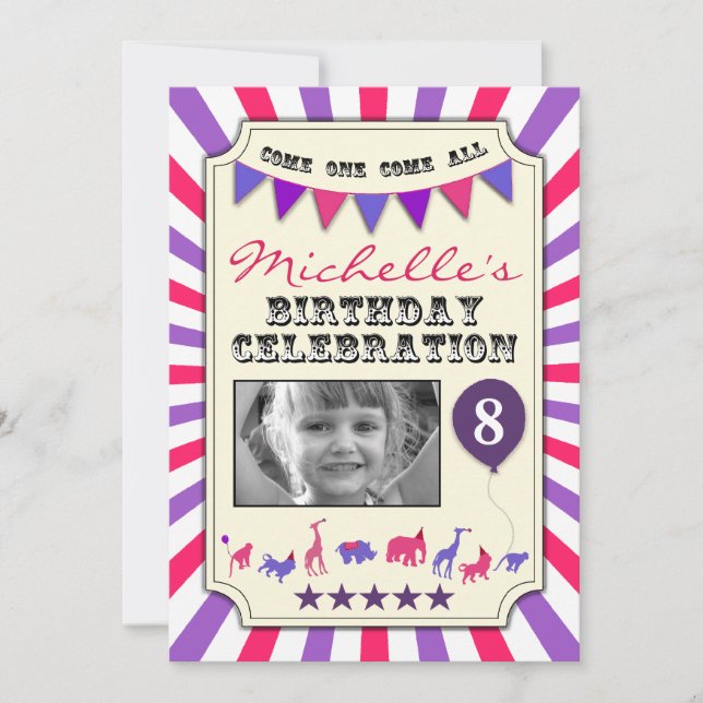 Custom Photo Circus Birthday Party Invitations (Front)