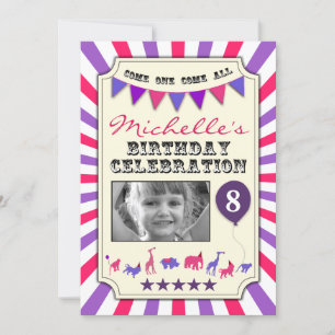 Custom Photo Circus Birthday Party Invitations
