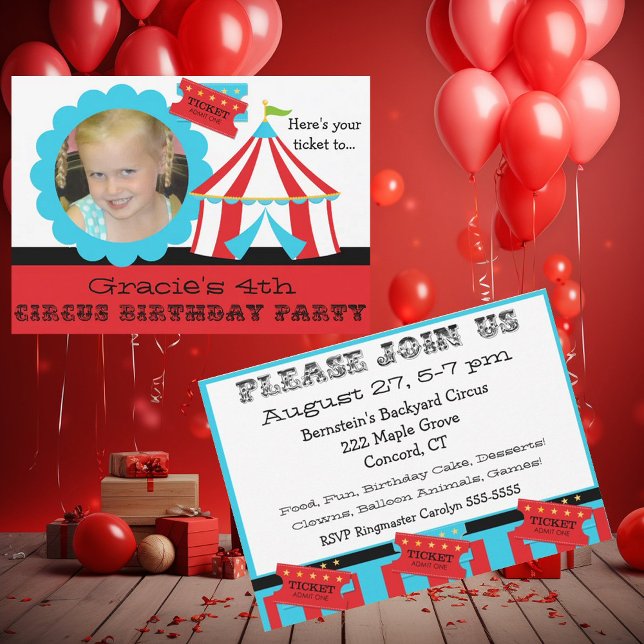 Custom Photo Circus Ticket Birthday 5x7 Invitation (Creator Uploaded)