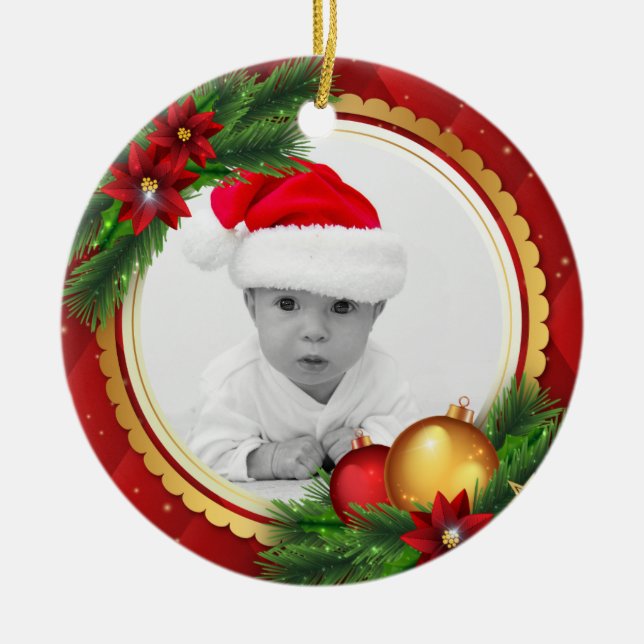Custom Photo Classic Christmas Add Baby Pet Family Ceramic Tree Decoration (Front)
