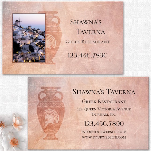 Custom Photo Classic Greek Business Card (Classic Greek restaurant or taverna photo business card)