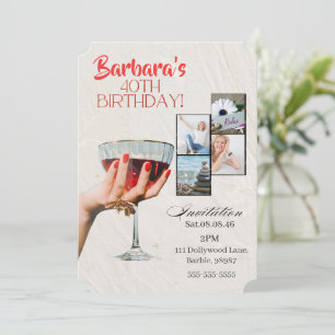 Custom Photo Cocktail  40th Birthday Invitation