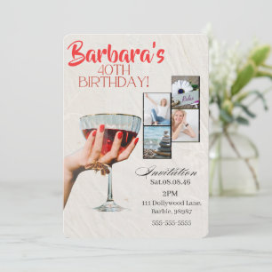 Custom Photo Cocktail  40th Birthday Invitation
