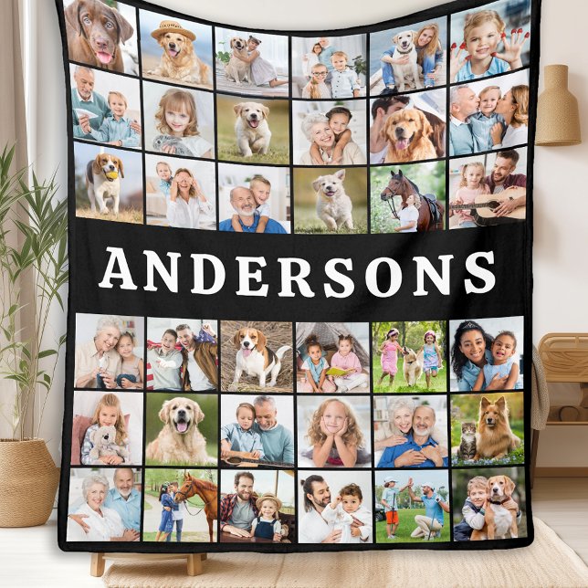 Custom Photo Collage 36 Personalised Modern Family Fleece Blanket (Creator Uploaded)