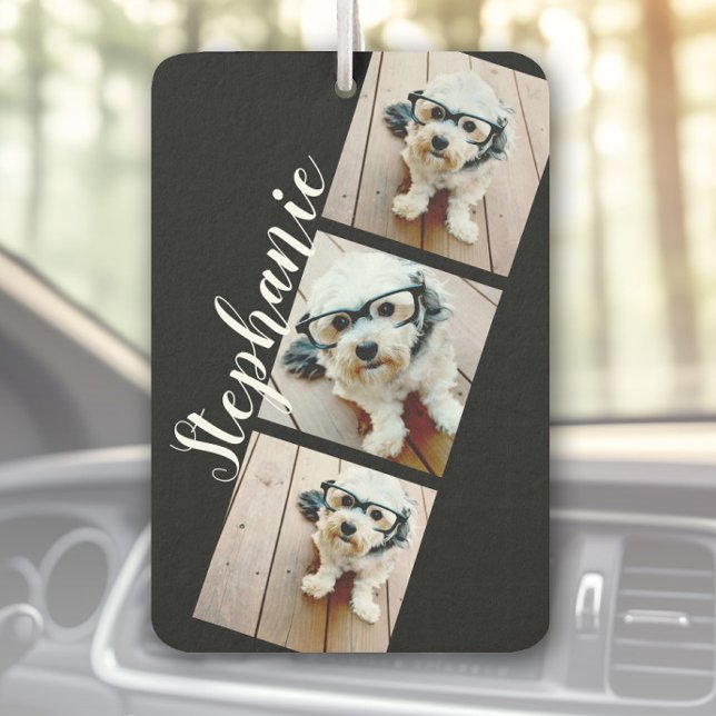 Custom Photo Collage - 3 Photos Film Strip black Car Air Freshener (Custom Air Freshener with Photo Collage)