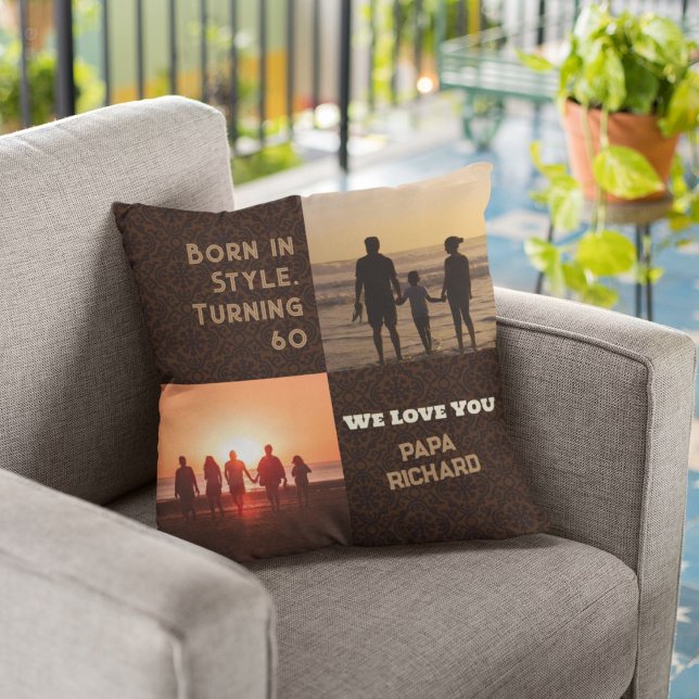 Custom Photo Collage 60th Birthday Gifts for Men Cushion (60th Birthday Gifts for Men)