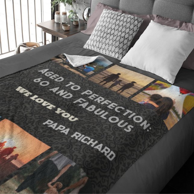 Custom Photo Collage 60th Birthday Gifts for Men Sherpa Blanket (60th Birthday Gifts for Men)
