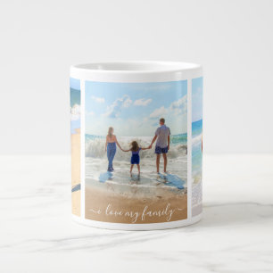 Custom Photo Collage and Text - I Love My Family Large Coffee Mug