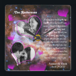 Custom Photo Collage Anniversary, Wedding / Galaxy Square Wall Clock<br><div class="desc">Wall Clock: Custom Wedding,  Anniversary,  Valentines Photo Clock with stars of the Galaxy desing. Personalise with your own favourite pictures and create beautiful collage to capture special moments of your life. Change any texts to your own,  including the poem. Galaxy background from Hubble telescope - Westerlund2.</div>