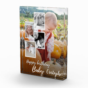 Custom Photo Collage Baby Birthday Name Block