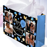 Custom Photo Collage Birthday Blue 30th Large Gift Bag<br><div class="desc">Create a stylish photo collage gift bag! Personalise the template with four favourite photos,  the recipient's name,  and birthday age. A fun design featuring round confetti,  balloons,  and "Happy Birthday" in a trendy script. Perfect for family,  kids,  friends,  and pets! Printed colours: blue,  black,  white and gold.</div>