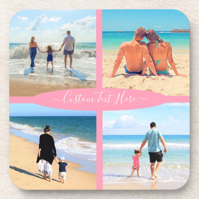 Custom Photo Collage Coaster Personalised Text (Front)