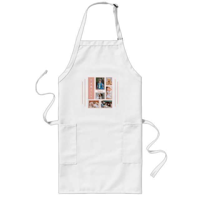 Custom Photo Collage Coral Pink Blush Long Apron (Front)
