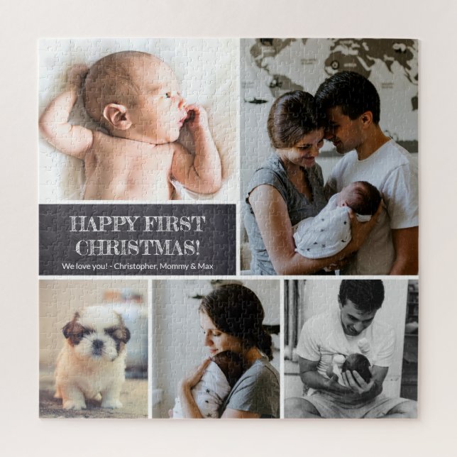 Custom Photo Collage Dad Happy First Christmas Jigsaw Puzzle (Vertical)