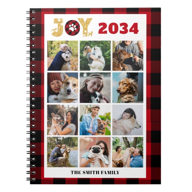 Custom Photo Collage Dog Lover Red Buffalo Plaid Notebook (Front)