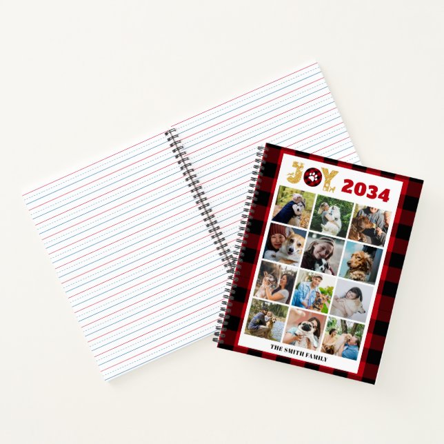Custom Photo Collage Dog Lover Red Buffalo Plaid Notebook (Inside)