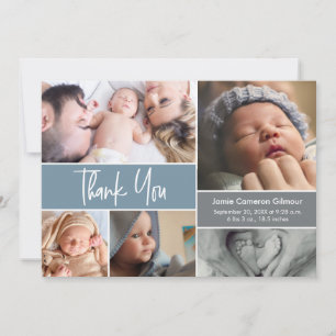 Custom Photo Collage Dusty Blue Baby Shower Thank You Card