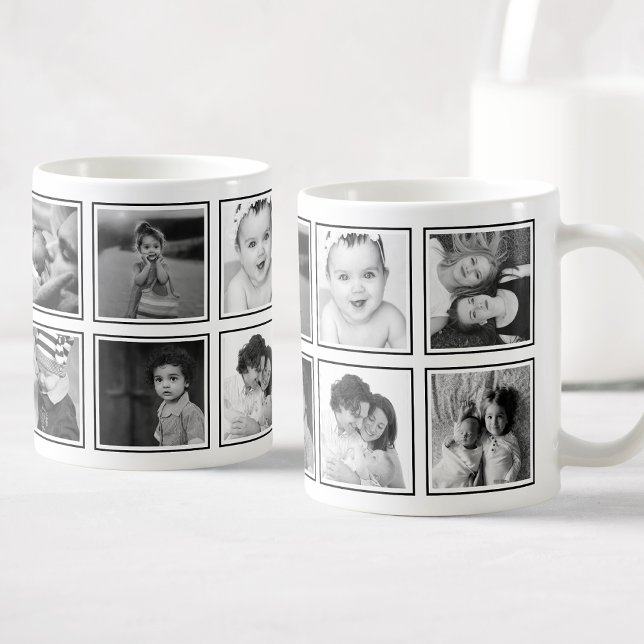 Custom Photo Collage Elegant Modern Black White Coffee Mug (Creator Uploaded)