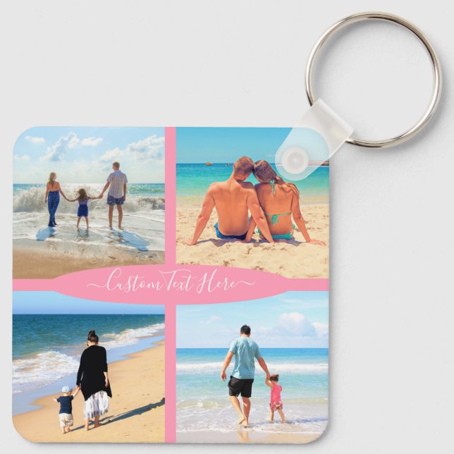 Custom Photo Collage Family Love Personalised Text Key Ring (Back)