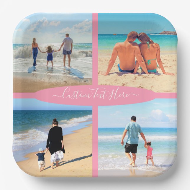 Custom Photo Collage Family Love Personalised Text Paper Plate (Front)