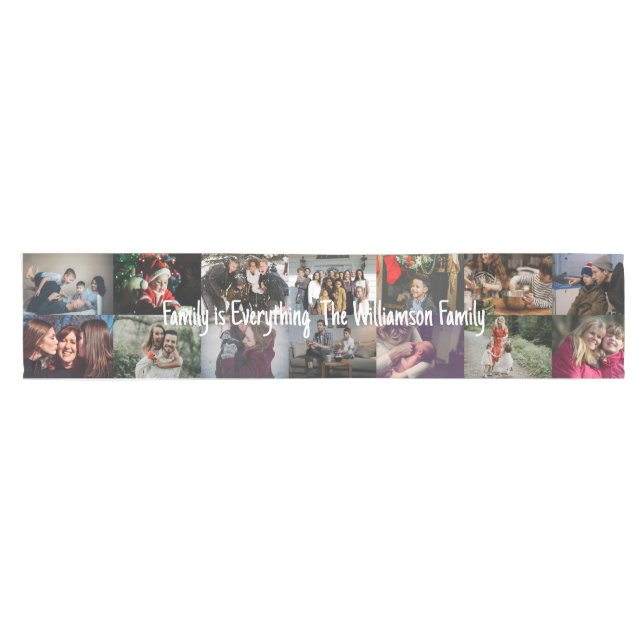 Custom Photo Collage Family Name 14 Family photos  Short Table Runner (Horizontal)